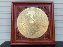 Tranh Trống Đồng Mặt Trống Dát Vàng - Mặt Gò Kích Thước 80*80 Cm Khung Vuông