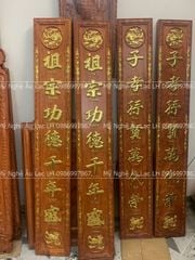 Cuốn Thư Câu Đối Đúc Lưu Quang Dát Vàng Kích Thước Cuốn Thư 175*50*4 - Câu Đối 175*28*4 Gỗ hương đá