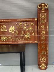 Bộ Hoành Phi Câu Đối Gỗ Liền Khối - Mẫu Sen Kích Thước Hoành Phi 175*67*4 - Câu Đối 175*28*4 Gỗ Hương Đỏ