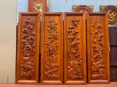 Tranh Tứ Quý Gỗ Tùng Cúc Trúc Mai Dát Vàng Kích Thước 107*37*4 Cm Gỗ Hương Đỏ