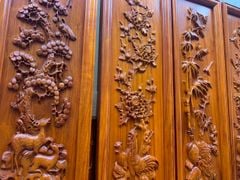 Tranh Tứ Quý Gỗ Tùng Cúc Trúc Mai Dát Vàng Kích Thước 107*37*4 Cm Gỗ Hương Đỏ