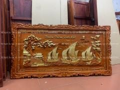 Tranh Gỗ Thuận Buồm Xuôi Gió Dát Vàng Kích Thước 125*65*4 Cm Gỗ Hương Đỏ