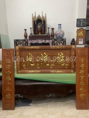 Hoành Phi Câu Đối Gỗ Hương Đá Kích Thước 127*61 - Câu đối kích thước 127*25
