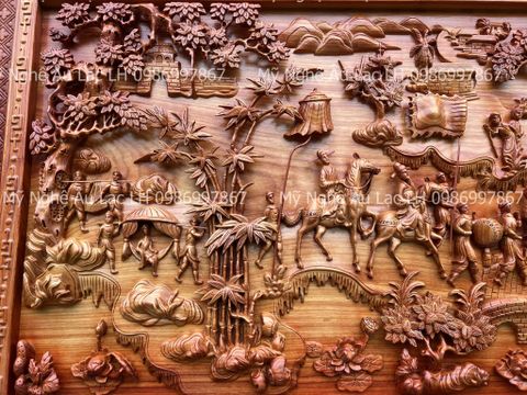 Tranh Vinh quy KT ngang 206cm, cao 127cm, khung dày 7cm, ván 6cm