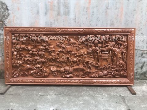 Tranh Gỗ Vinh Quy Bái Tổ Kênh Bong Kích Thước ngang 182, cao 81cm hương đá dày 6cm