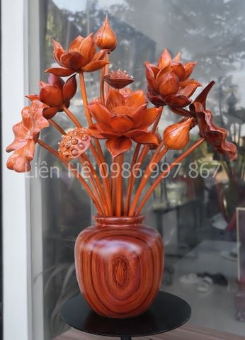 Bình Hoa Sen Gỗ Hương Đỏ Cao Cấp Kích Thước Ngang 45 Cao 68 Sâu 35 Cm