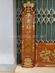 Hoành Phi Câu Đối Gỗ Nguyên Khối Dát Vàng Kích Thước Hoành Phi 127*48*5 - Câu Đối 127*25*4 Gỗ Hương Đỏ