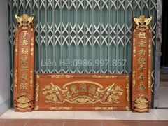 Hoành Phi Câu Đối Gỗ Nguyên Khối Dát Vàng Kích Thước Hoành Phi 127*48*5 - Câu Đối 127*25*4 Gỗ Hương Đỏ