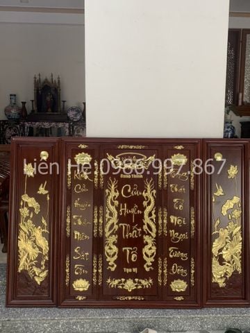 Cửu Huyền Thất Tổ Gỗ Kích Thước 184*128 Cm Gỗ Gõ Đỏ Màu Giả Cổ