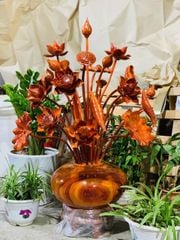 Bình Hoa Sen Gỗ Hương đỏ Cao Cấp Kích Thước Cao 120, xòe 80