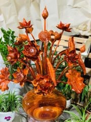 Bình Hoa Sen Gỗ Hương đỏ Cao Cấp Kích Thước Cao 120, xòe 80