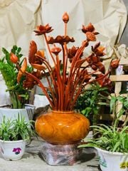 Bình Hoa Sen Gỗ Hương đỏ Cao Cấp Kích Thước Cao 120, xòe 80