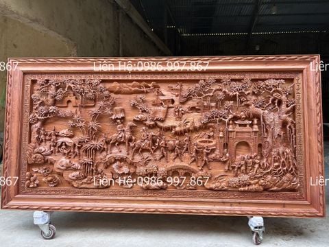 Tranh Gỗ Vinh Quy Bái Tổ Kênh Bong Kích Thước 217*107*9 Cm Gỗ Hương Đá