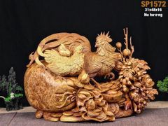 Tượng Linh Vật - Gia đình gà ( toàn gia phúc ) Gà mai hoa mơ liền khối Gỗ nu hương