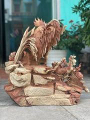 Tượng Linh Vật - Gia đình gà gỗ hương liền khối
