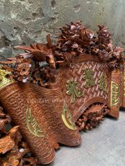 Cuốn Thư Câu Đối Gỗ Gụ Song Long Kích Thước Cuốn Thư 140*61*4 - Câu Đối 155*28*4 - Chữ Nho Đức Lưu Quang