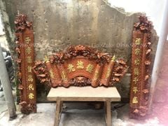Cuốn Thư Câu Đối Gỗ Gụ Song Long Kích Thước Cuốn Thư 140*61*4 - Câu Đối 155*28*4 - Chữ Nho Đức Lưu Quang