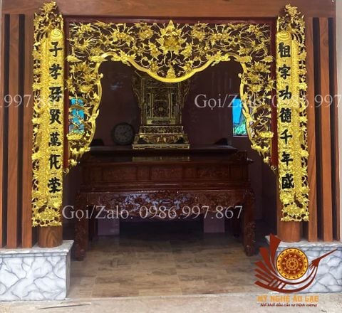 Cửa Võng Đục Mai Điểu Sơn Son Thếp Vàng- Mẫu 1