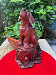 Tượng Linh Vật - Cún xinh tài Lộc  Gỗ trắc việt liền 100%