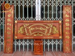 Hoành Phi Câu Đối Gỗ Quang Lưu Đức Dát Vàng Chữ Việt Kích Thước Hoành Phi 175*67*4 - Câu Đối 175*28*4 Gỗ Hương Đỏ