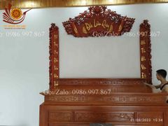 Cuốn Thư Câu Đối Gỗ Hương Đỏ Chữ Việt Đức Lưu Quang Kích Thước 1m97