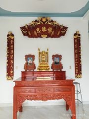 Cuốn Thư Câu Đối Gỗ Hương Đỏ Đục Rồng Kích Thước Cuốn Thư 197*87*4 - Câu Đối 197*28*4 Dát Vàng Nhiều