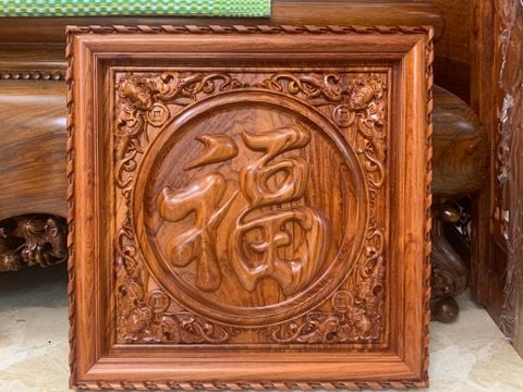 Tranh Chữ Phúc -Gỗ Hương Đá- Kích Thước 58*58 Dày 5cm