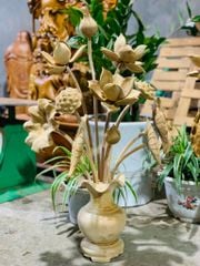 Bình Hoa Sen Gỗ Ngọc Am 11 Cành