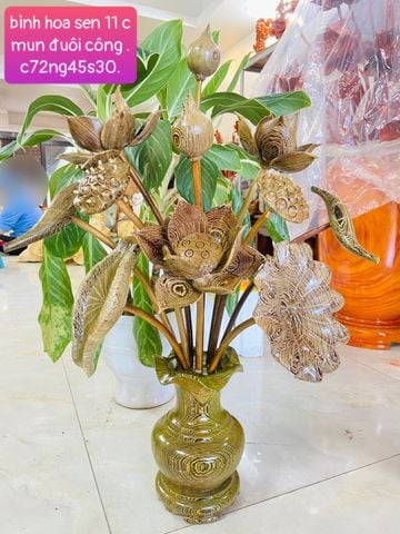 Bình Hoa Sen Gỗ Mun 11 Cành