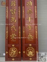 Cuốn Thư Câu Đối Liền Khối Đức Lưu Quang Dát Vàng Kích Thước Cuốn Thư 197*67*6 - Câu Đối 197*28*4 Gỗ Hương Đỏ