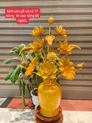 Bình Hoa Sen Gỗ Xà Cừ Cao Cấp Kích Thước Ngang 60cm, Cao 85cm