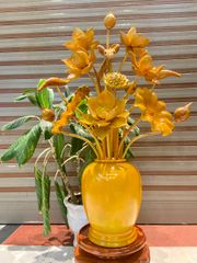 Bình Hoa Sen Gỗ Xà Cừ Cao Cấp Kích Thước Ngang 60cm, Cao 85cm