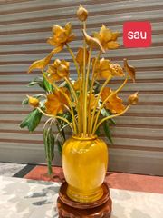 Bình Hoa Sen Gỗ Xà Cừ Cao Cấp Kích Thước Ngang 60cm, Cao 85cm