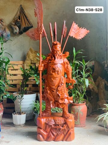 Tượng Phật - Quan Công Chống Đao Gỗ Hương Đá KT100-38-28