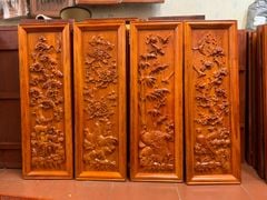 Tranh Tứ Quý Gỗ Tùng Cúc Trúc Mai Dát Vàng Kích Thước 107*37*4 Cm Gỗ Hương Đỏ