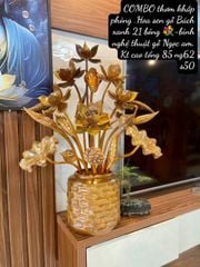 Bình Hoa Sen Gỗ Bách Xanh  Cao Cấp Kích Thước Ngang 62 Cao 85 Sâu 50 Cm