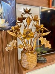 Bình Hoa Sen Gỗ Bách Xanh  Cao Cấp Kích Thước Ngang 62 Cao 85 Sâu 50 Cm