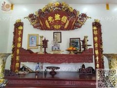 Cuốn Thư Câu Đối Gỗ Gụ Song Long Dát Vàng Theo Yêu Cầu Kích Thước Cuốn Thư 197*87*4 - Câu Đối 197*28*4