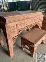Bàn Thờ Đứng Gỗ Hương Đá Ngang 197cm - Đục Truyện
