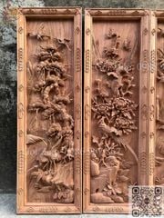 Tranh Tứ Quý Gỗ Tùng Cúc Trúc Mai Kích Thước 117*37*5 Cm Gỗ Hương Đá Khung Hoa Văn