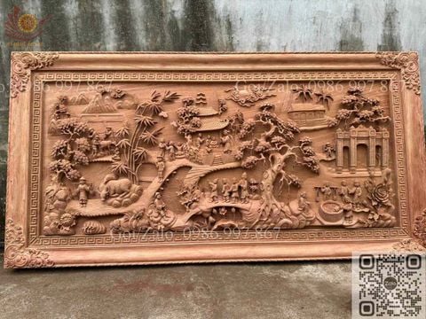 Tranh Gỗ Đồng Quê Kích Thước 197*97*7 Cm Gỗ Hương Đá - Mẫu 2