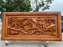 Tranh Gỗ Đồng Quê Kích Thước 197*97*7 Cm Gỗ Hương Đá- Khung đục
