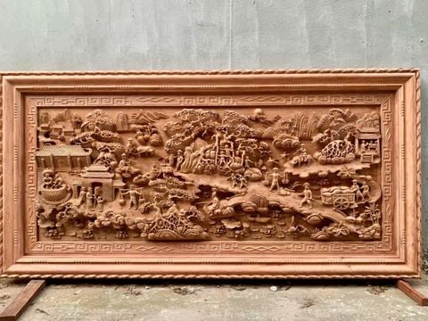 Tranh Gỗ Đồng Quê Kích Thước 217*107*9 Cm Gỗ Hương Đá