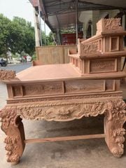 Bàn Thờ Đứng Gỗ Hương Đá Ngang 197cm Tam Cấp - Đục Tứ Linh