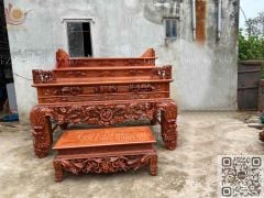 Bàn Thờ Đứng Gỗ Hương Đá Ngang 197cm Tam Cấp - Đục Mai Đào