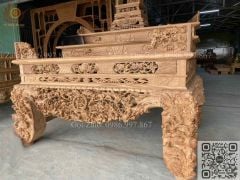 Bàn Thờ Đứng Gỗ Hương Đá Ngang 197cm Tam Cấp - Đục Mai Đào