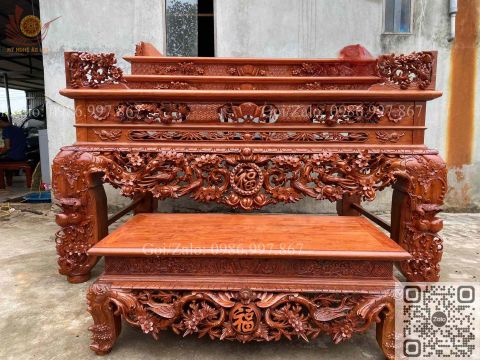 Bàn Thờ Đứng Gỗ Hương Đá Ngang 197cm Tam Cấp - Đục Mai Đào