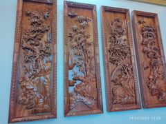 Tranh Tứ Quý Gỗ Tùng Cúc Trúc Mai Kích Thước 127*42*5 Cm Gỗ Hương Đá