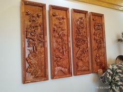 Tranh Tứ Quý Gỗ Tùng Cúc Trúc Mai Kích Thước 127*42*5 Cm Gỗ Hương Đá