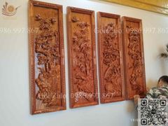 Tranh Tứ Quý Gỗ Tùng Cúc Trúc Mai Kích Thước 117*37*5 Cm Gỗ Hương Đá Khung Trơn